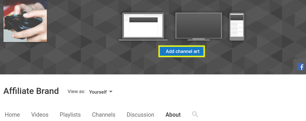 The Add channel art button on YouTube.