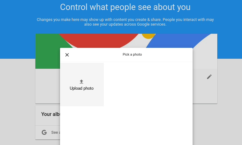 Uploading a photo on a Google account.