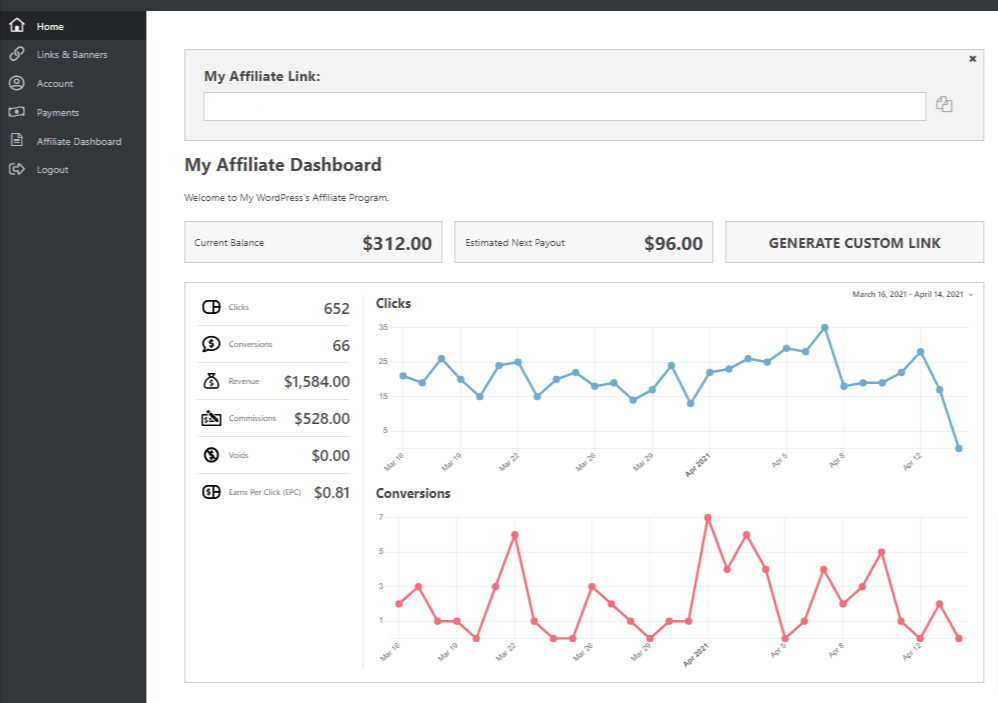 Easy Affiliate  Affiliate Dashboard View