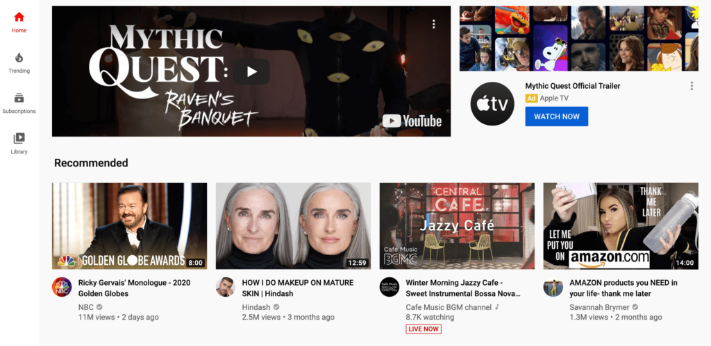 The YouTube homepage.