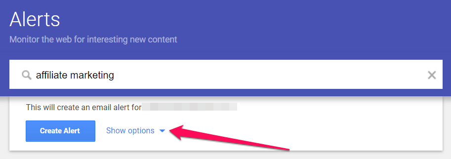 Showing options in Google Alerts.
