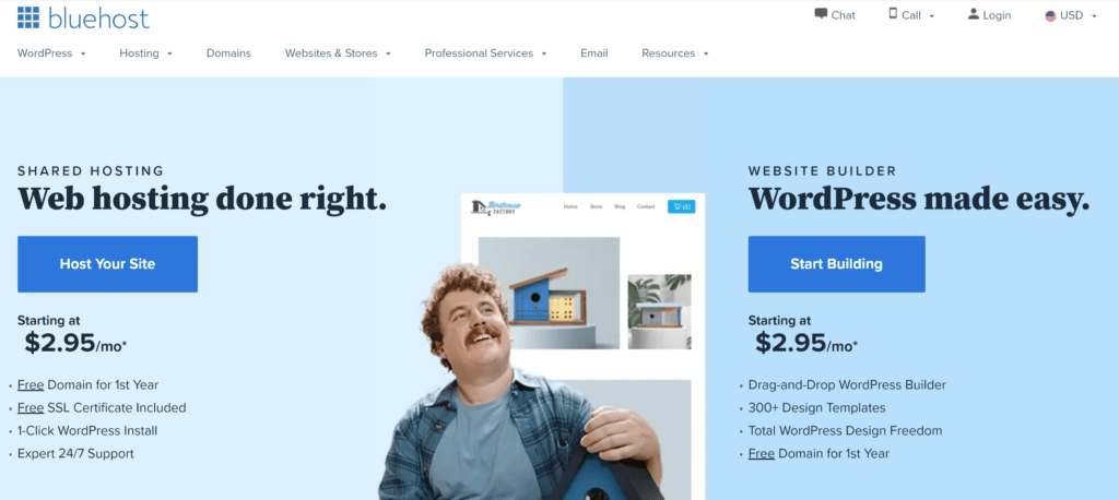 Bluehost homepage
