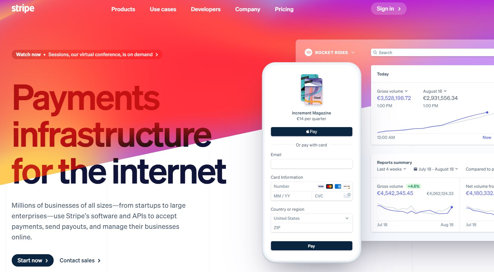 The Stripe gateway homepage