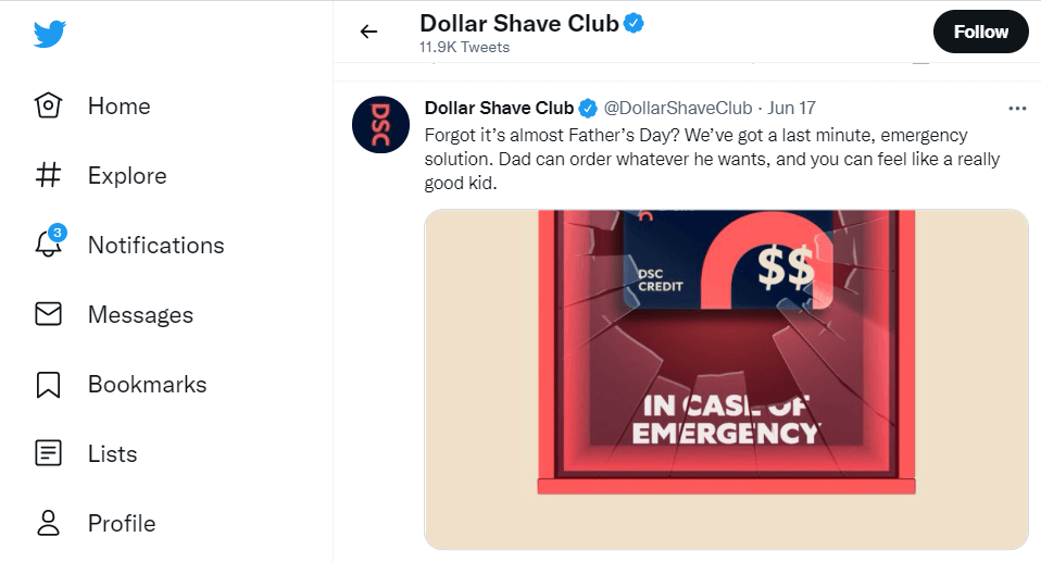 A social media ad on Twitter.