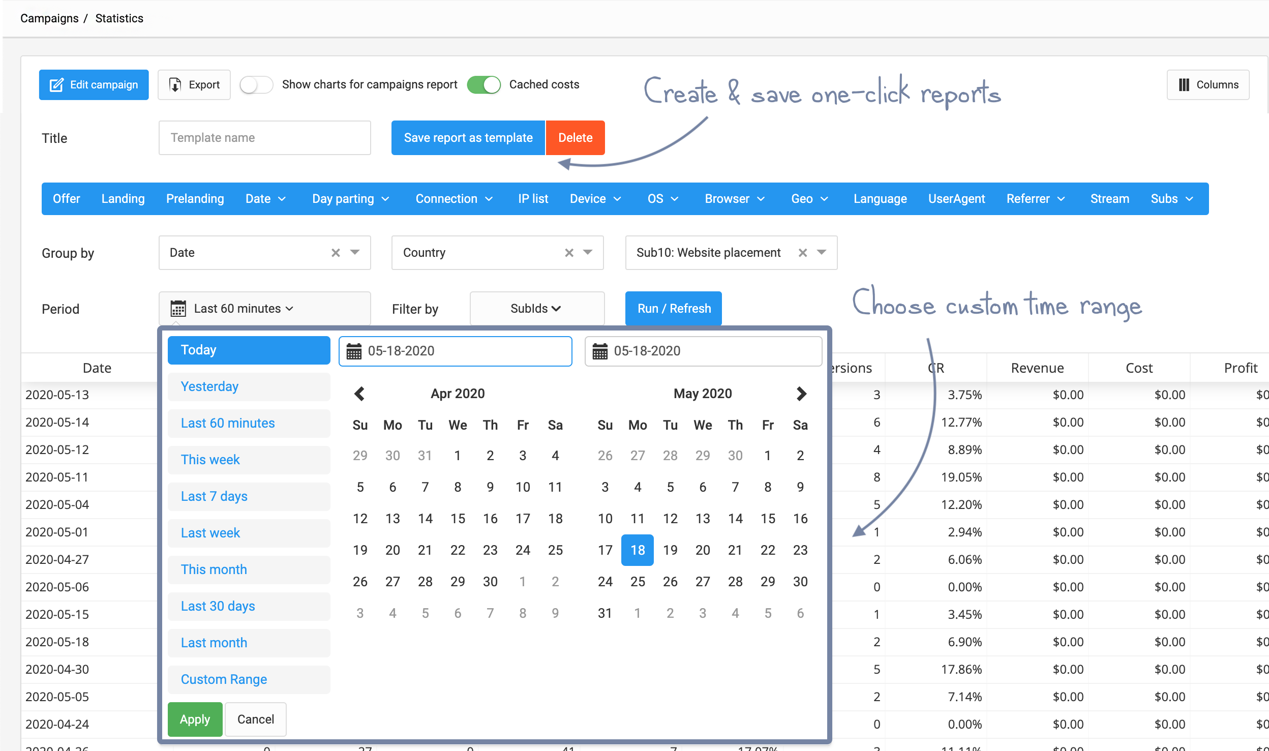 report templates redtrack