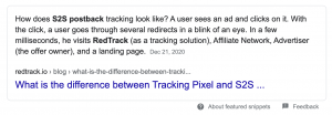 Googleスニペットの例：RedTrackを介したS2Sポストバック