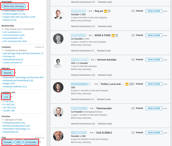 consulta de búsqueda en LinkedIn Sales Navigator