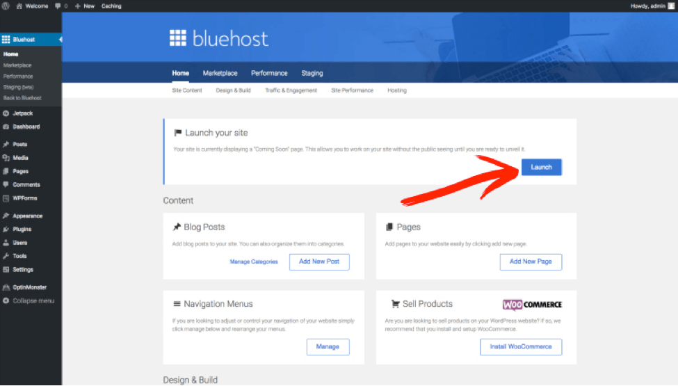 เว็บไซต์เปิดตัว bluehost