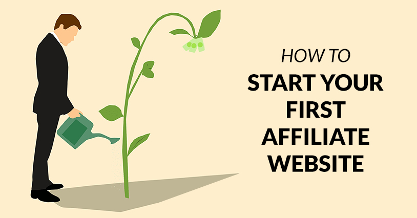 ภาพคนกำลังรดน้ำต้นไม้ ข้อความด้านข้างเขียนว่า Start An Affiliate Website"