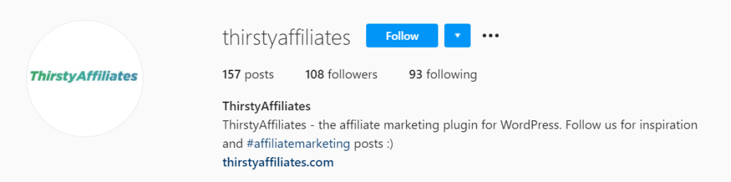 Ссылка на биографию Thirsty Affiliates в Instagram