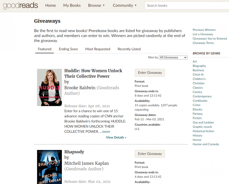 La pagina del giveaway di Goodreads.