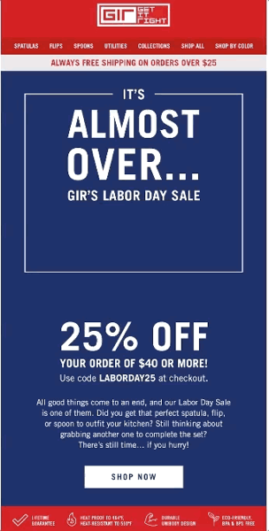 GIR Labor Day Sale Creative Version B: 25 % Rabatt auf ein Angebot über 40 $