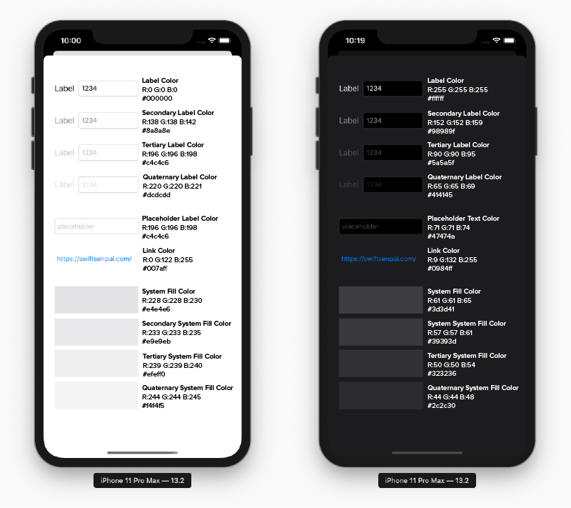 semantic colors in light and dark mode