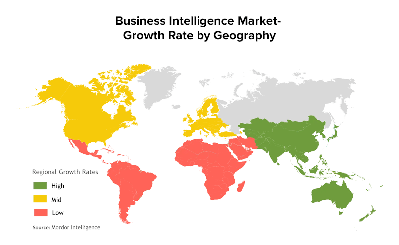 Business Intelligence(BI) Market- Growth Rate by Geography (2020- 2025)