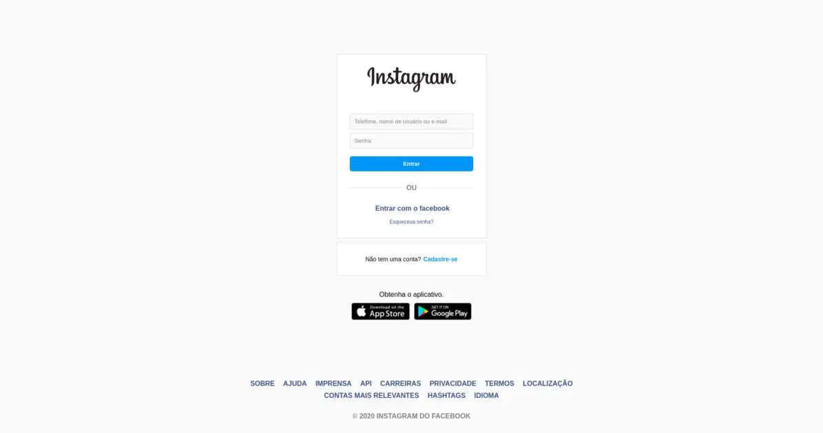 instagram login page