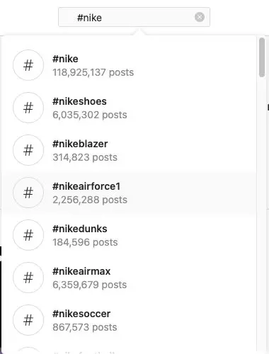 Instagram search results