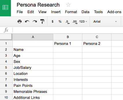 Persona Research Google Sheet