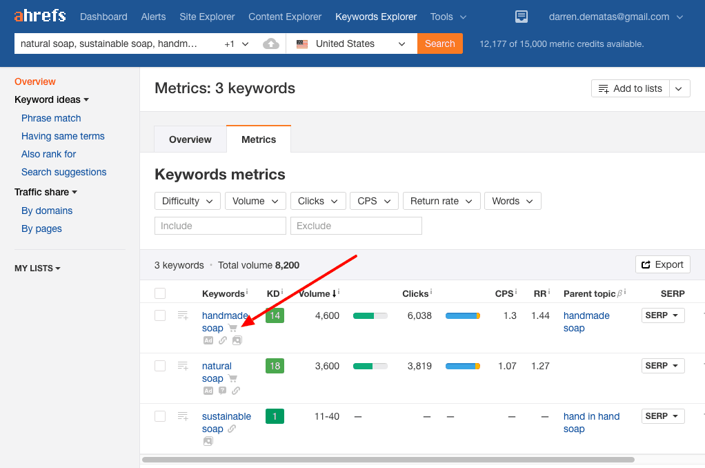 Ahrefs Keyword Explorer Results