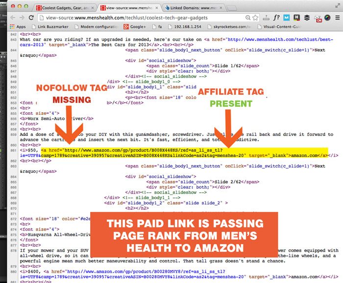 This paid link is passing PageRank from Men's Health To Amazon.