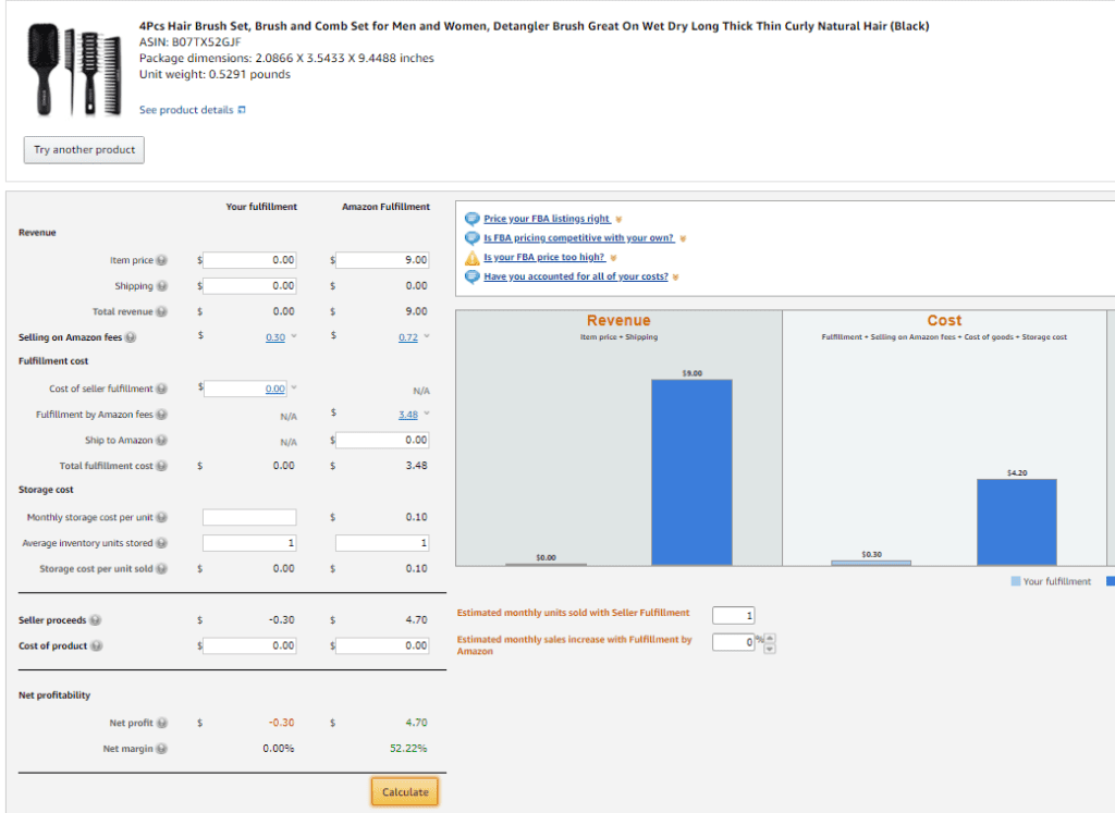 Fulfillment By Amazon Revenue Calculator