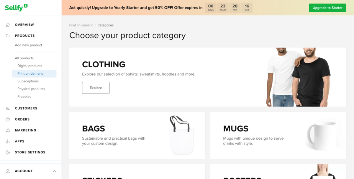 sellfy.com user products merch categoriesScreenshot