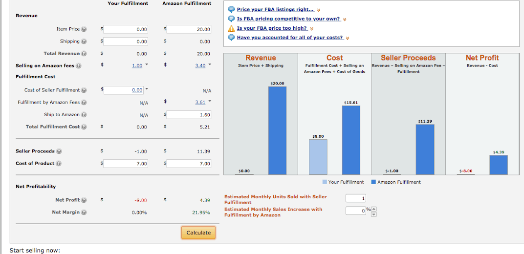 Using Amazon FBA Calculator