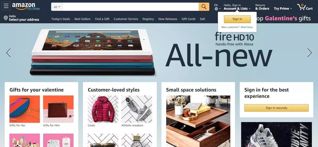 Amazon homepage