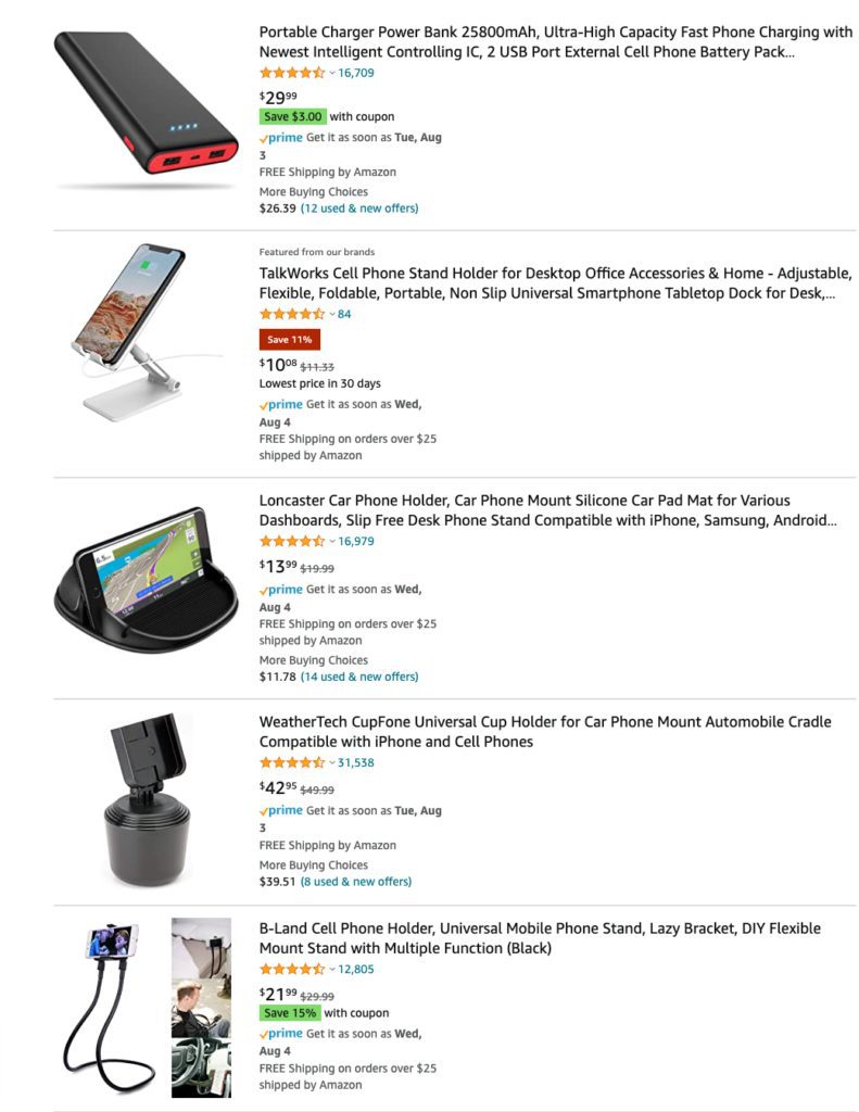 Cell phone accessories on Amazon