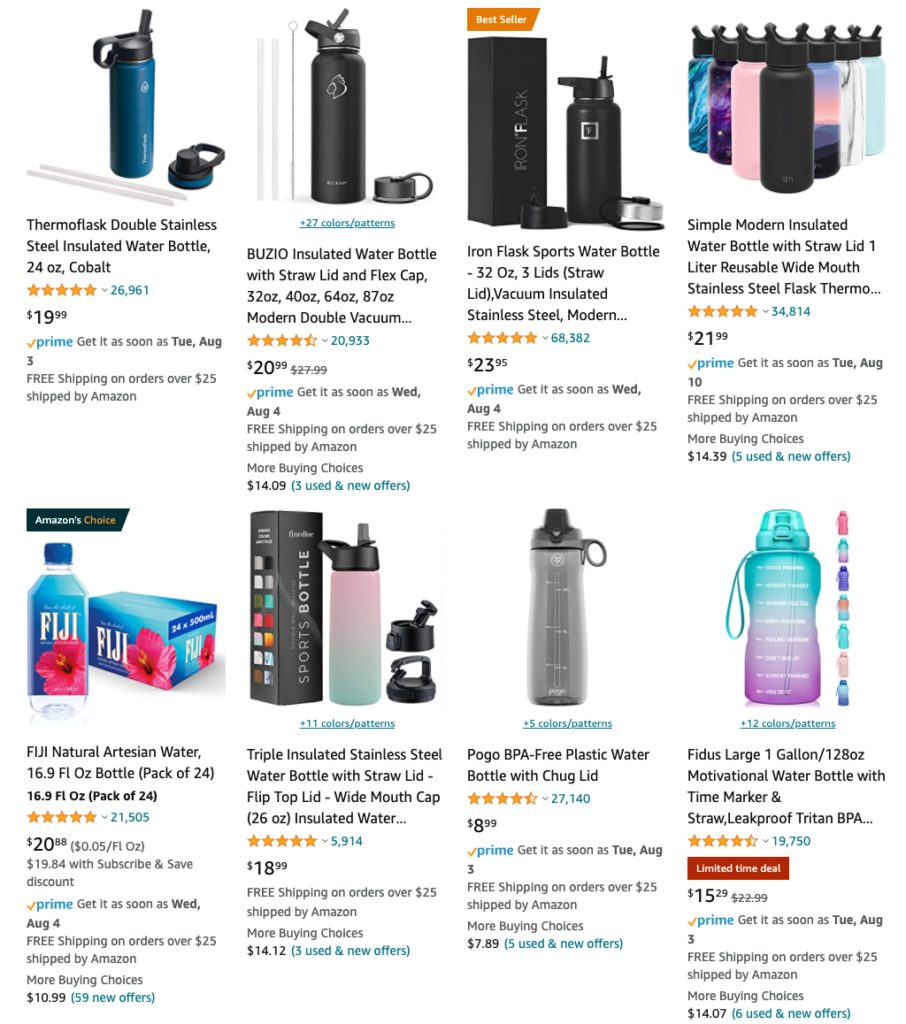 water bottles on amazon