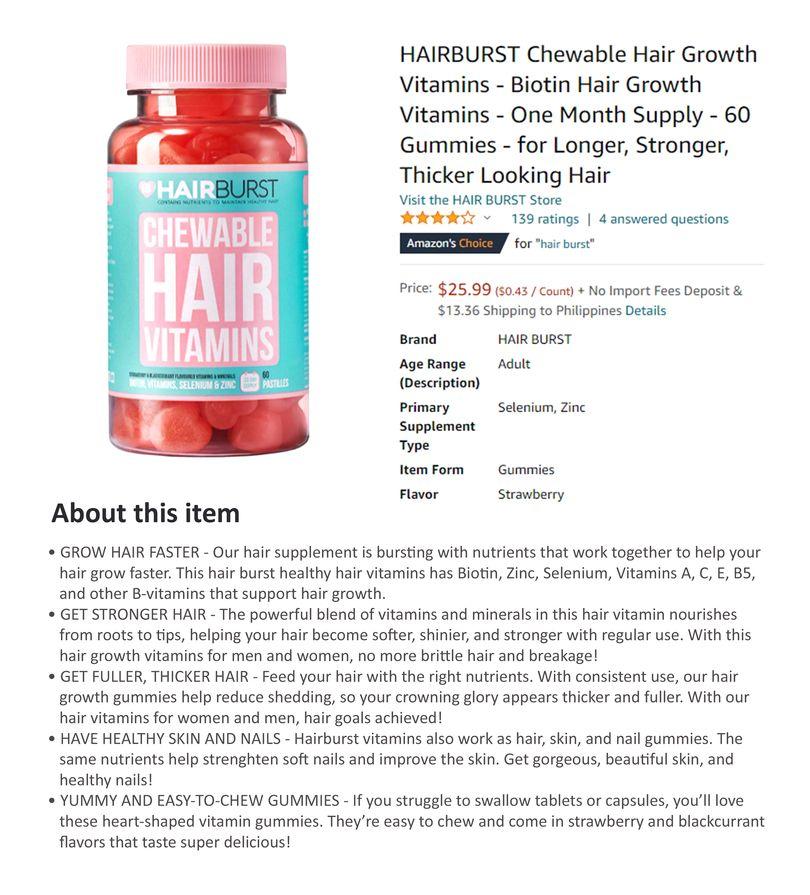 Hairburst Product Image and Bullets Amazon Listing Optimization