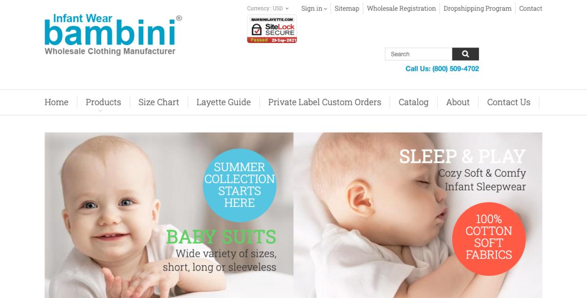 Bambini Infant Wear homepage
