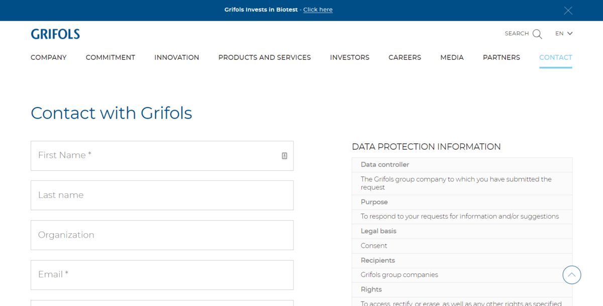 www.grifols.com en contactScreenshot 1