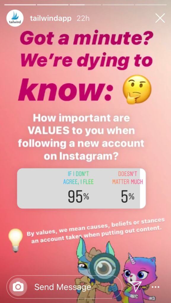 關注新 Instagram 帳戶時的 Instagram Stories 品牌價值調查