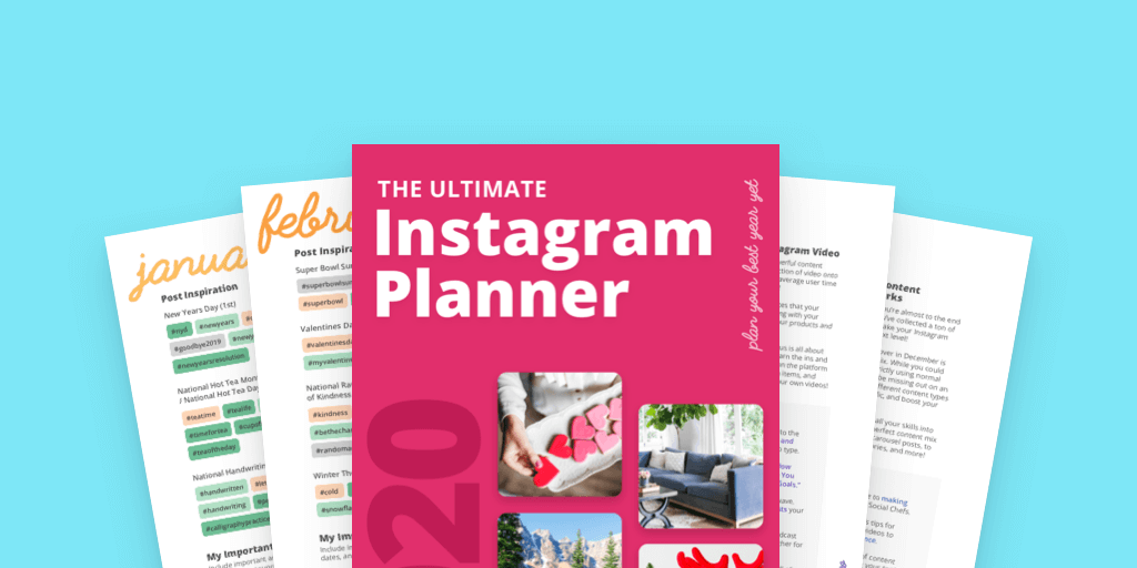 Ultimate Instagram Planner 2020 บนพื้นหลังสีน้ำเงิน