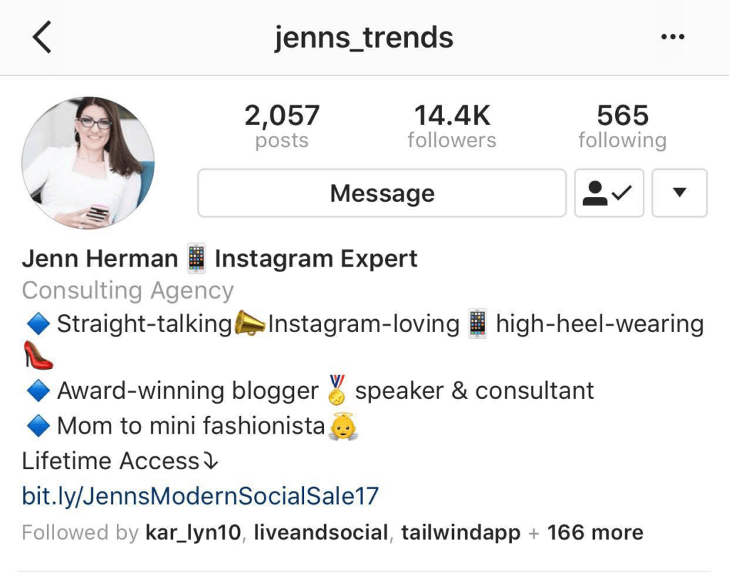 Biographie Instagram de Jenn Herman