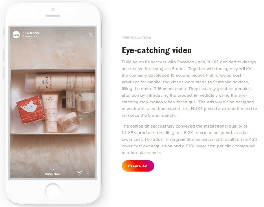 Exemple Instagram Story Ads - Vidéos NUXE 15 secondes