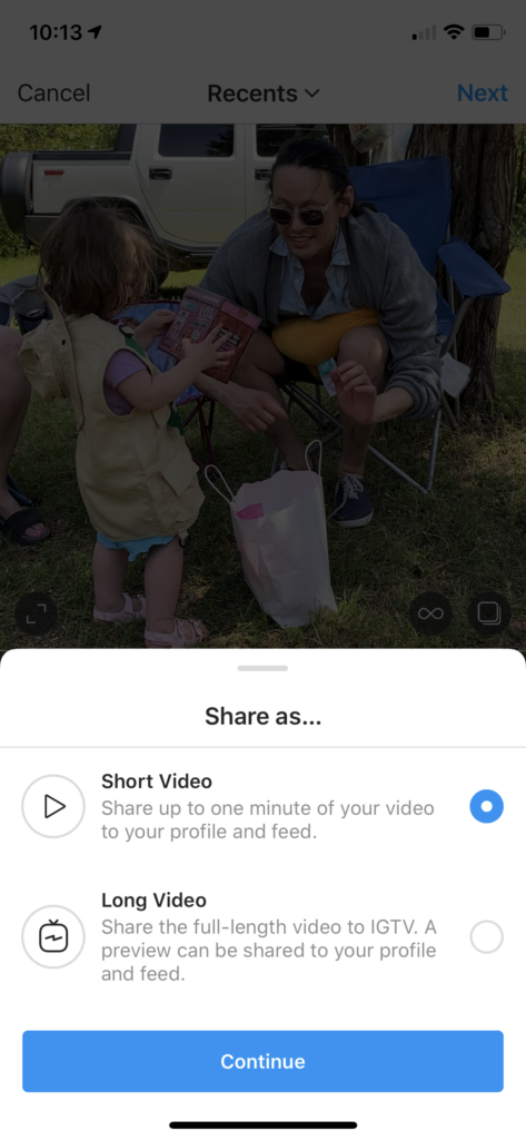 Seleziona Video lungo quando pubblichi su IGTV