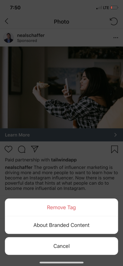 Cómo quitar la etiqueta de marca en Instagram