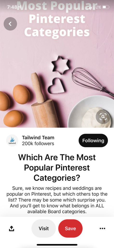 Le descrizioni dei Pin di Pinterest vengono visualizzate sotto il Pin sull'app mobile.