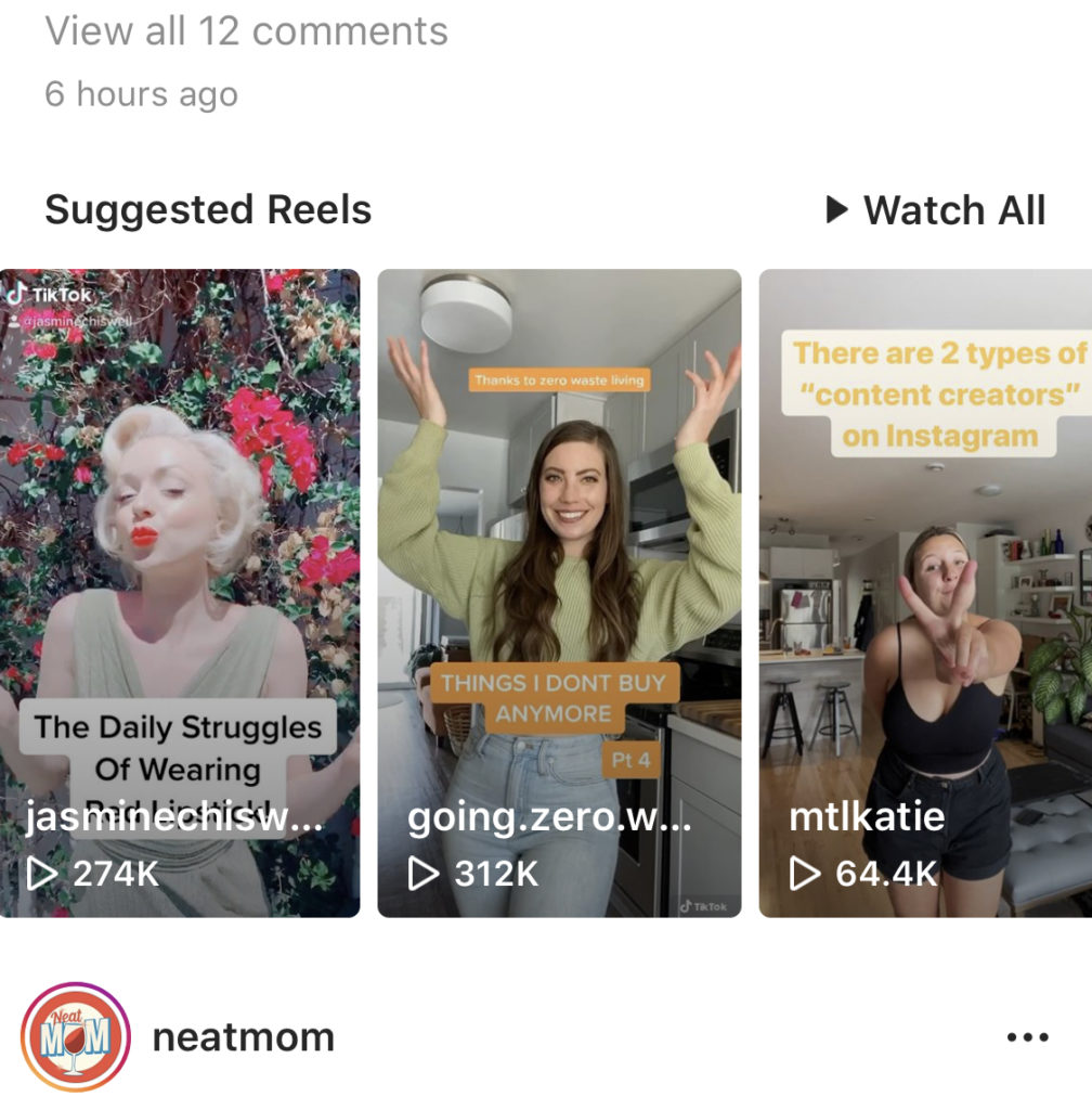 I rulli Instagram consigliati vengono visualizzati nel tuo feed