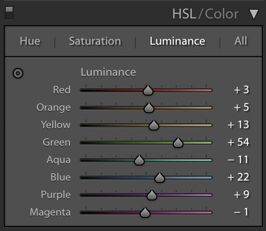 Impostazioni di luminanza HSL Lightroom