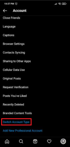 Сменить тип учетной записи в Instagram