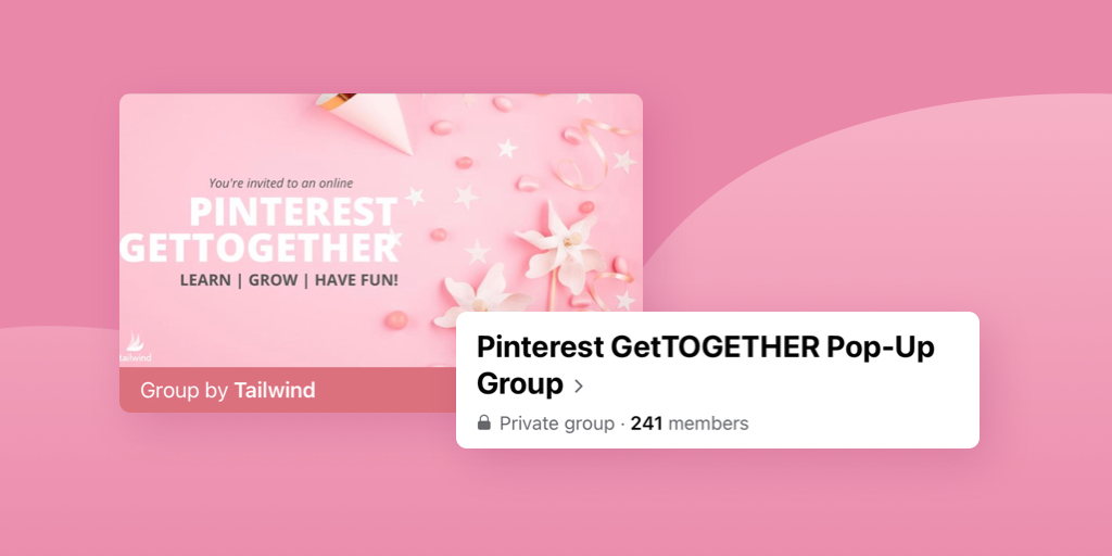 私人 Facebook 群組的標題和 Tailwind Pinterest 的群組標題圖片 GetTOGETHER Pop-Up Grou