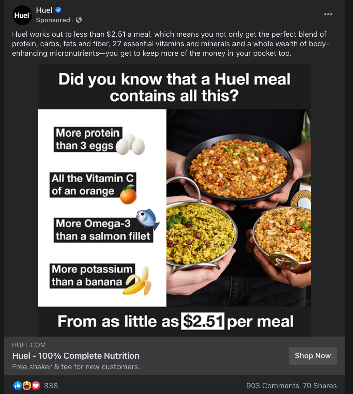 Huel facebook ad