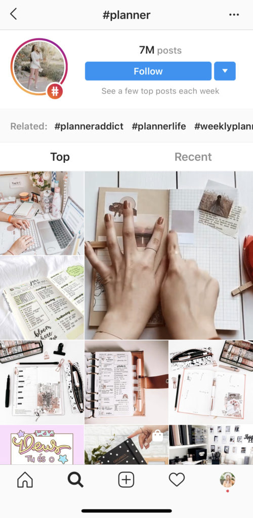 صفحة استكشاف Instagram hashtag لـ #planner