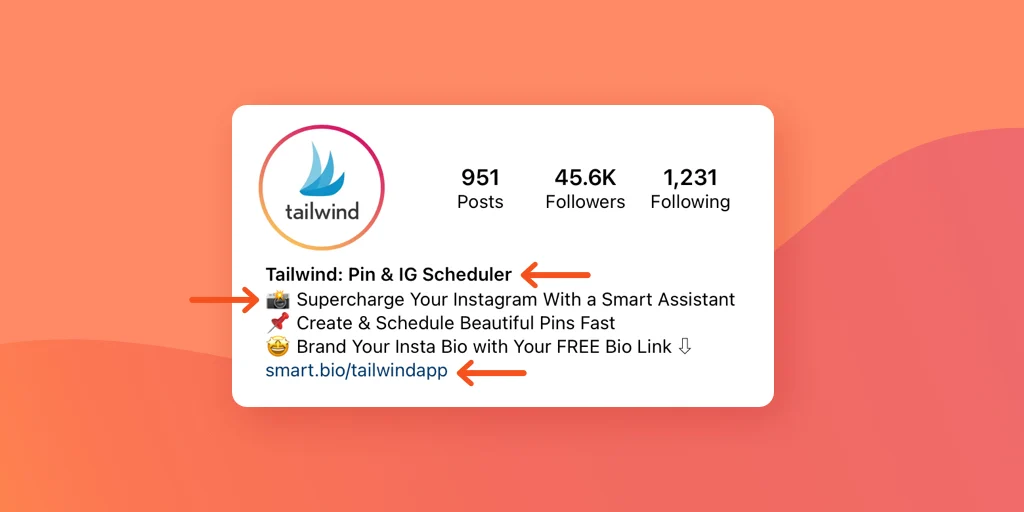 橙色背景上的 Tailwind Instagram 生物