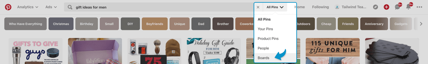 поиск досок Pinterest