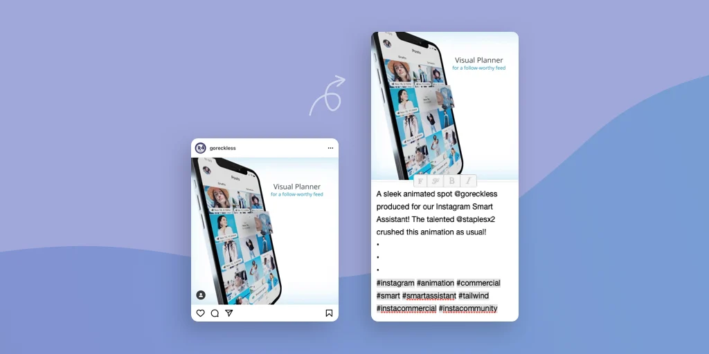 Репост поста в расширении браузера Instagram Tailwind App