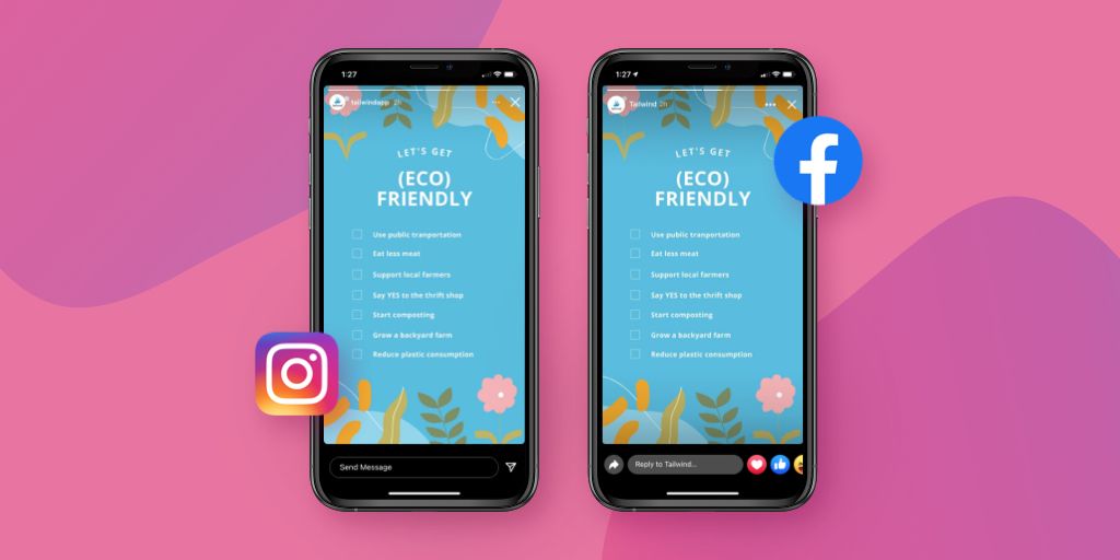 Пример перепрофилирования истории Facebook в историю Instagram от Tailwind