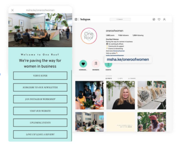 Lien Instagram dans la bio landing page One Roof Women